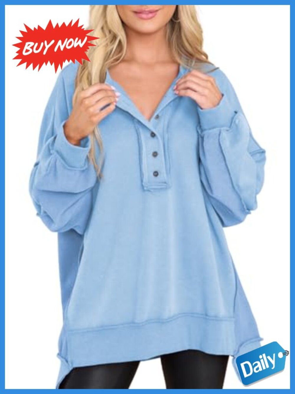 Oversized Henley Neck Sweatshirt Button Down V Neck Pullover Fall